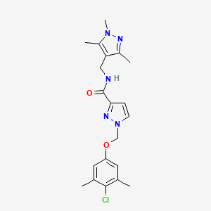 molecular formula C20H24ClN5O2 B4576941 1-[(4-chloro-3,5-dimethylphenoxy)methyl]-N-[(1,3,5-trimethyl-1H-pyrazol-4-yl)methyl]-1H-pyrazole-3-carboxamide 