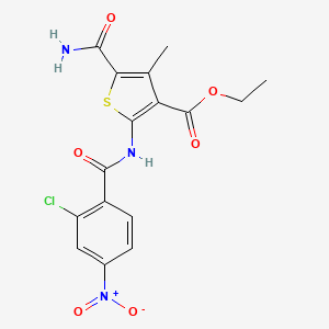 molecular formula C16H14ClN3O6S B4576968 5-(氨基羰基)-2-[(2-氯-4-硝基苯甲酰)氨基]-4-甲基-3-噻吩甲酸乙酯 