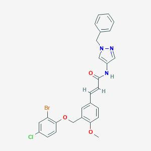 molecular formula C27H23BrClN3O3 B457710 N-(1-benzyl-1H-pyrazol-4-yl)-3-{3-[(2-bromo-4-chlorophenoxy)methyl]-4-methoxyphenyl}acrylamide 