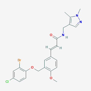 molecular formula C23H23BrClN3O3 B457723 3-{3-[(2-bromo-4-chlorophenoxy)methyl]-4-methoxyphenyl}-N-[(1,5-dimethyl-1H-pyrazol-4-yl)methyl]acrylamide 