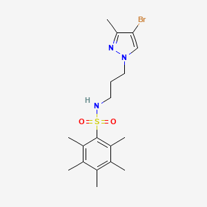 molecular formula C18H26BrN3O2S B4577287 N-[3-(4-bromo-3-methyl-1H-pyrazol-1-yl)propyl]-2,3,4,5,6-pentamethylbenzenesulfonamide 