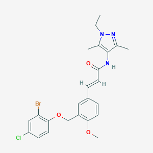 molecular formula C24H25BrClN3O3 B457729 3-{3-[(2-bromo-4-chlorophenoxy)methyl]-4-methoxyphenyl}-N-(1-ethyl-3,5-dimethyl-1H-pyrazol-4-yl)acrylamide 