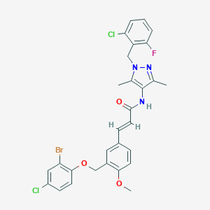 molecular formula C29H25BrCl2FN3O3 B457737 3-{3-[(2-bromo-4-chlorophenoxy)methyl]-4-methoxyphenyl}-N-[1-(2-chloro-6-fluorobenzyl)-3,5-dimethyl-1H-pyrazol-4-yl]acrylamide 