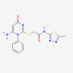 2-[(6-amino-4-oxo-1-phenyl-1,4-dihydro-2-pyrimidinyl)thio]-N-(5-methyl-1,3,4-thiadiazol-2-yl)acetamide