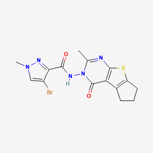 molecular formula C15H14BrN5O2S B4577485 4-bromo-1-methyl-N-(2-methyl-4-oxo-6,7-dihydro-4H-cyclopenta[4,5]thieno[2,3-d]pyrimidin-3(5H)-yl)-1H-pyrazole-3-carboxamide 