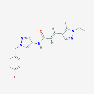 molecular formula C19H20FN5O B457751 3-(1-ethyl-5-methyl-1H-pyrazol-4-yl)-N-[1-(4-fluorobenzyl)-1H-pyrazol-4-yl]acrylamide 