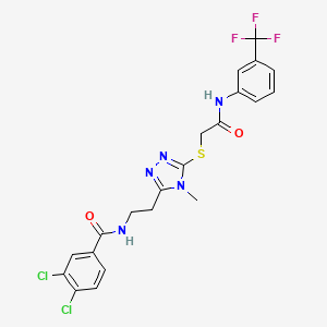 molecular formula C21H18Cl2F3N5O2S B4577542 3,4-dichloro-N-(2-{4-methyl-5-[(2-oxo-2-{[3-(trifluoromethyl)phenyl]amino}ethyl)thio]-4H-1,2,4-triazol-3-yl}ethyl)benzamide 
