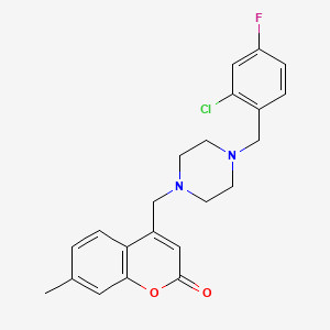 molecular formula C22H22ClFN2O2 B4577548 4-{[4-(2-chloro-4-fluorobenzyl)-1-piperazinyl]methyl}-7-methyl-2H-chromen-2-one 