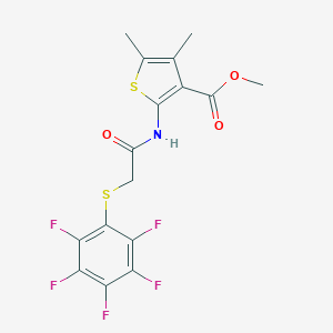 molecular formula C16H12F5NO3S2 B457758 Methyl 4,5-dimethyl-2-({[(pentafluorophenyl)sulfanyl]acetyl}amino)thiophene-3-carboxylate 