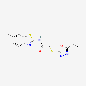 molecular formula C14H14N4O2S2 B4577598 2-[(5-ethyl-1,3,4-oxadiazol-2-yl)thio]-N-(6-methyl-1,3-benzothiazol-2-yl)acetamide 