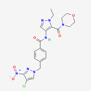 molecular formula C21H22ClN7O5 B4577624 4-[(4-chloro-3-nitro-1H-pyrazol-1-yl)methyl]-N-[1-ethyl-5-(4-morpholinylcarbonyl)-1H-pyrazol-4-yl]benzamide 