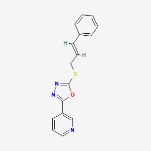 molecular formula C16H13N3OS B4577663 3-{5-[(3-phenyl-2-propen-1-yl)thio]-1,3,4-oxadiazol-2-yl}pyridine 
