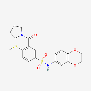 molecular formula C20H22N2O5S2 B4577688 N-(2,3-dihydro-1,4-benzodioxin-6-yl)-4-(methylthio)-3-(1-pyrrolidinylcarbonyl)benzenesulfonamide 