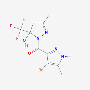 molecular formula C11H12BrF3N4O2 B457772 (4-bromo-1,5-dimethyl-1H-pyrazol-3-yl)[5-hydroxy-3-methyl-5-(trifluoromethyl)-4,5-dihydro-1H-pyrazol-1-yl]methanone 