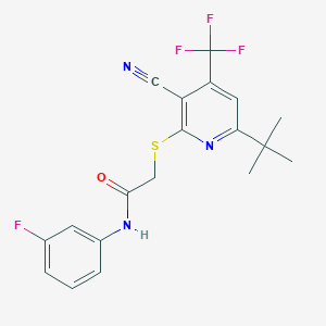 molecular formula C19H17F4N3OS B4577731 2-{[6-tert-butyl-3-cyano-4-(trifluoromethyl)-2-pyridinyl]thio}-N-(3-fluorophenyl)acetamide 