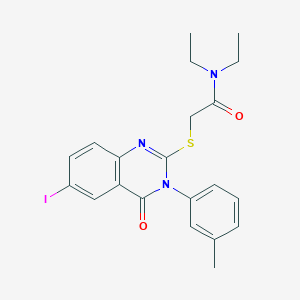 molecular formula C21H22IN3O2S B4577750 N,N-diethyl-2-{[6-iodo-3-(3-methylphenyl)-4-oxo-3,4-dihydro-2-quinazolinyl]thio}acetamide 
