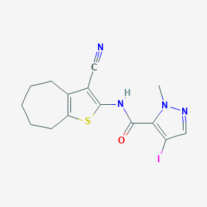 molecular formula C15H15IN4OS B457778 N-(3-cyano-5,6,7,8-tetrahydro-4H-cyclohepta[b]thiophen-2-yl)-4-iodo-1-methyl-1H-pyrazole-5-carboxamide 
