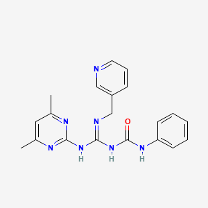 molecular formula C20H21N7O B4577908 N-{[(4,6-dimethyl-2-pyrimidinyl)amino][(3-pyridinylmethyl)amino]methylene}-N'-phenylurea 