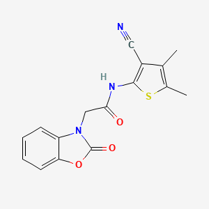 molecular formula C16H13N3O3S B4577913 N-(3-cyano-4,5-dimethyl-2-thienyl)-2-(2-oxo-1,3-benzoxazol-3(2H)-yl)acetamide 