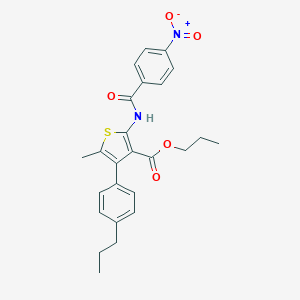 molecular formula C25H26N2O5S B457793 Propyl 2-({4-nitrobenzoyl}amino)-5-methyl-4-(4-propylphenyl)-3-thiophenecarboxylate 