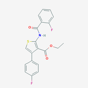 molecular formula C20H15F2NO3S B457795 Ethyl 2-[(2-fluorobenzoyl)amino]-4-(4-fluorophenyl)-3-thiophenecarboxylate 