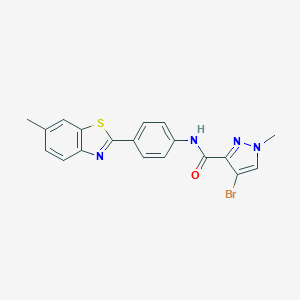 molecular formula C19H15BrN4OS B457816 4-bromo-1-methyl-N-[4-(6-methyl-1,3-benzothiazol-2-yl)phenyl]-1H-pyrazole-3-carboxamide 