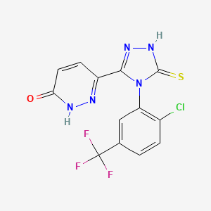 molecular formula C13H7ClF3N5OS B4578428 6-{4-[2-chloro-5-(trifluoromethyl)phenyl]-5-mercapto-4H-1,2,4-triazol-3-yl}-3(2H)-pyridazinone 