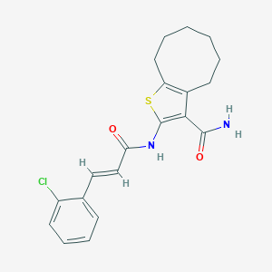molecular formula C20H21ClN2O2S B457843 2-{[3-(2-Chlorophenyl)acryloyl]amino}-4,5,6,7,8,9-hexahydrocycloocta[b]thiophene-3-carboxamide 