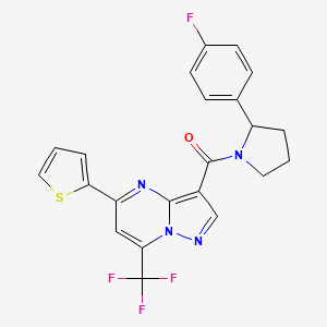 molecular formula C22H16F4N4OS B4578546 3-{[2-(4-fluorophenyl)-1-pyrrolidinyl]carbonyl}-5-(2-thienyl)-7-(trifluoromethyl)pyrazolo[1,5-a]pyrimidine 