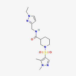 molecular formula C17H26N6O3S B4578566 1-[(1,5-dimethyl-1H-pyrazol-4-yl)sulfonyl]-N-[(1-ethyl-1H-pyrazol-3-yl)methyl]-3-piperidinecarboxamide 