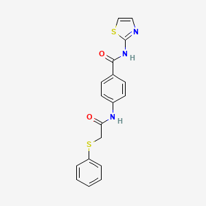 molecular formula C18H15N3O2S2 B4578572 4-{[(phenylthio)acetyl]amino}-N-1,3-thiazol-2-ylbenzamide 