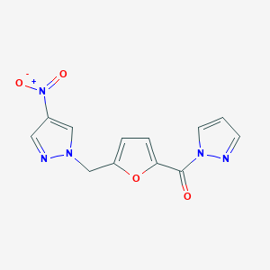 molecular formula C12H9N5O4 B457858 4-nitro-1-{[5-(1H-pyrazol-1-ylcarbonyl)-2-furyl]methyl}-1H-pyrazole 