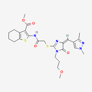 molecular formula C25H31N5O5S2 B4578616 methyl 2-[({[4-[(1,3-dimethyl-1H-pyrazol-4-yl)methylene]-1-(3-methoxypropyl)-5-oxo-4,5-dihydro-1H-imidazol-2-yl]thio}acetyl)amino]-4,5,6,7-tetrahydro-1-benzothiophene-3-carboxylate 