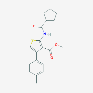 molecular formula C19H21NO3S B457863 Methyl 2-[(cyclopentylcarbonyl)amino]-4-(4-methylphenyl)-3-thiophenecarboxylate 