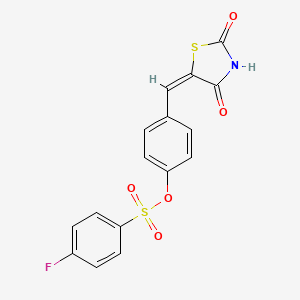 molecular formula C16H10FNO5S2 B4578630 4-[(2,4-二氧代-1,3-噻唑烷-5-亚甲基)甲基]苯基4-氟苯磺酸酯 