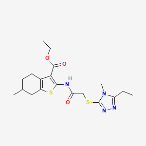 molecular formula C19H26N4O3S2 B4578687 ethyl 2-({[(5-ethyl-4-methyl-4H-1,2,4-triazol-3-yl)thio]acetyl}amino)-6-methyl-4,5,6,7-tetrahydro-1-benzothiophene-3-carboxylate 