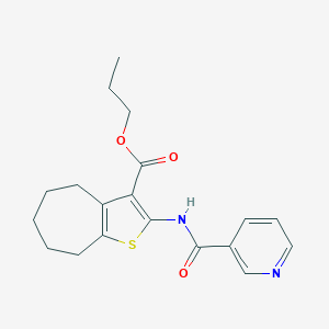 molecular formula C19H22N2O3S B457869 propyl 2-[(3-pyridinylcarbonyl)amino]-5,6,7,8-tetrahydro-4H-cyclohepta[b]thiophene-3-carboxylate 