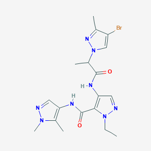 molecular formula C18H23BrN8O2 B4578763 4-{[2-(4-bromo-3-methyl-1H-pyrazol-1-yl)propanoyl]amino}-N-(1,5-dimethyl-1H-pyrazol-4-yl)-1-ethyl-1H-pyrazole-5-carboxamide 