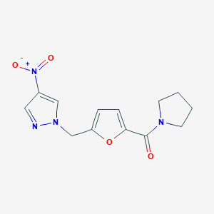 molecular formula C13H14N4O4 B457879 4-nitro-1-{[5-(1-pyrrolidinylcarbonyl)-2-furyl]methyl}-1H-pyrazole 