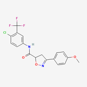 molecular formula C18H14ClF3N2O3 B4578855 N-[4-chloro-3-(trifluoromethyl)phenyl]-3-(4-methoxyphenyl)-4,5-dihydro-5-isoxazolecarboxamide 