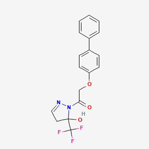 molecular formula C18H15F3N2O3 B4578869 1-[(4-联苯氧基)乙酰]-5-(三氟甲基)-4,5-二氢-1H-吡唑-5-醇 
