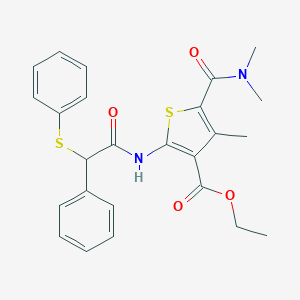 molecular formula C25H26N2O4S2 B457890 Ethyl 5-[(dimethylamino)carbonyl]-4-methyl-2-{[phenyl(phenylthio)acetyl]amino}-3-thiophenecarboxylate 