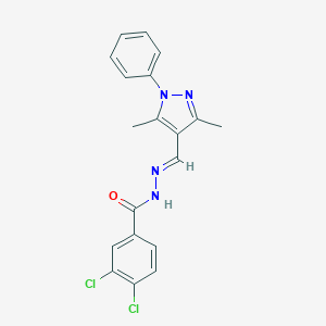 molecular formula C19H16Cl2N4O B457892 3,4-dichloro-N'-[(3,5-dimethyl-1-phenyl-1H-pyrazol-4-yl)methylene]benzohydrazide 