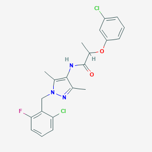 molecular formula C21H20Cl2FN3O2 B457893 N-[1-(2-chloro-6-fluorobenzyl)-3,5-dimethyl-1H-pyrazol-4-yl]-2-(3-chlorophenoxy)propanamide 