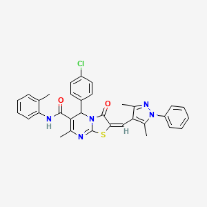 molecular formula C33H28ClN5O2S B4578932 5-(4-chlorophenyl)-2-[(3,5-dimethyl-1-phenyl-1H-pyrazol-4-yl)methylene]-7-methyl-N-(2-methylphenyl)-3-oxo-2,3-dihydro-5H-[1,3]thiazolo[3,2-a]pyrimidine-6-carboxamide 