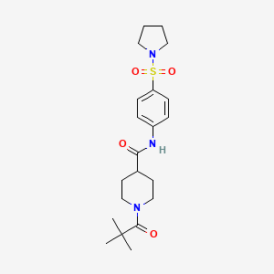 molecular formula C21H31N3O4S B4578944 1-(2,2-dimethylpropanoyl)-N-[4-(1-pyrrolidinylsulfonyl)phenyl]-4-piperidinecarboxamide 