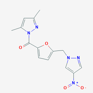 molecular formula C14H13N5O4 B457896 1-[5-({4-nitro-1H-pyrazol-1-yl}methyl)-2-furoyl]-3,5-dimethyl-1H-pyrazole 
