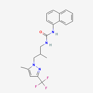 molecular formula C20H21F3N4O B4579010 N-{2-methyl-3-[5-methyl-3-(trifluoromethyl)-1H-pyrazol-1-yl]propyl}-N'-1-naphthylurea 
