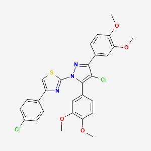 molecular formula C28H23Cl2N3O4S B4579014 2-[4-氯-3,5-双(3,4-二甲氧基苯基)-1H-吡唑-1-基]-4-(4-氯苯基)-1,3-噻唑 