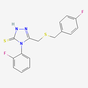 molecular formula C16H13F2N3S2 B4579131 5-{[(4-fluorobenzyl)thio]methyl}-4-(2-fluorophenyl)-4H-1,2,4-triazole-3-thiol 
